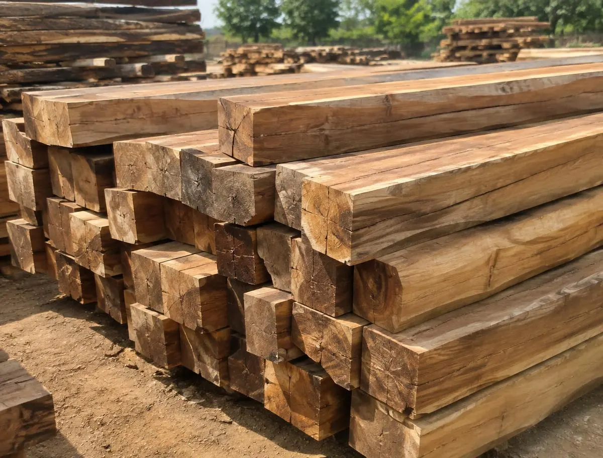 Babool Wood (Baval / Kikar) — sorted stock in a timber yard