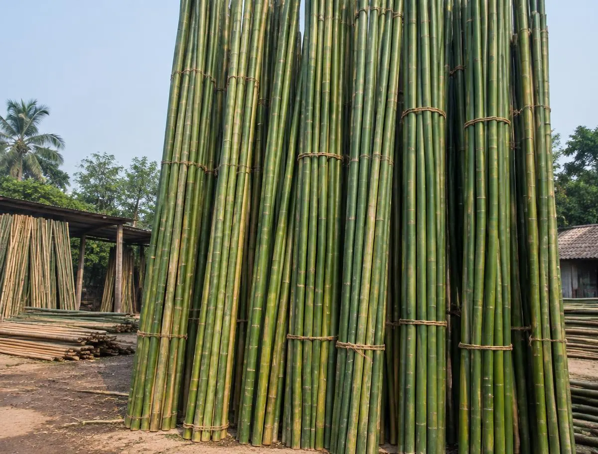 Bamboo Poles (Vaans) — sorted stock in a timber yard