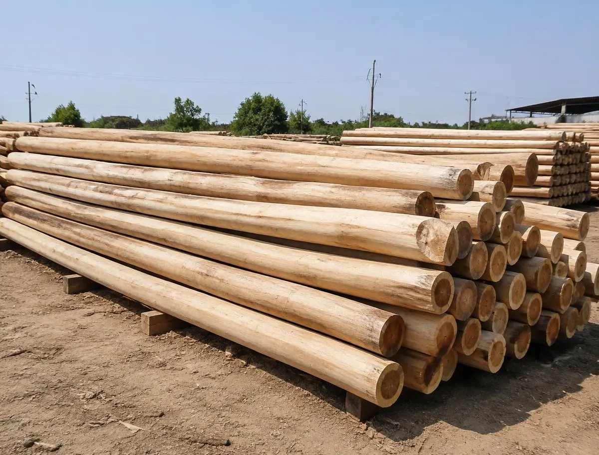 Eucalyptus Ballies (Nilgiri Teka) — sorted stock in a timber yard