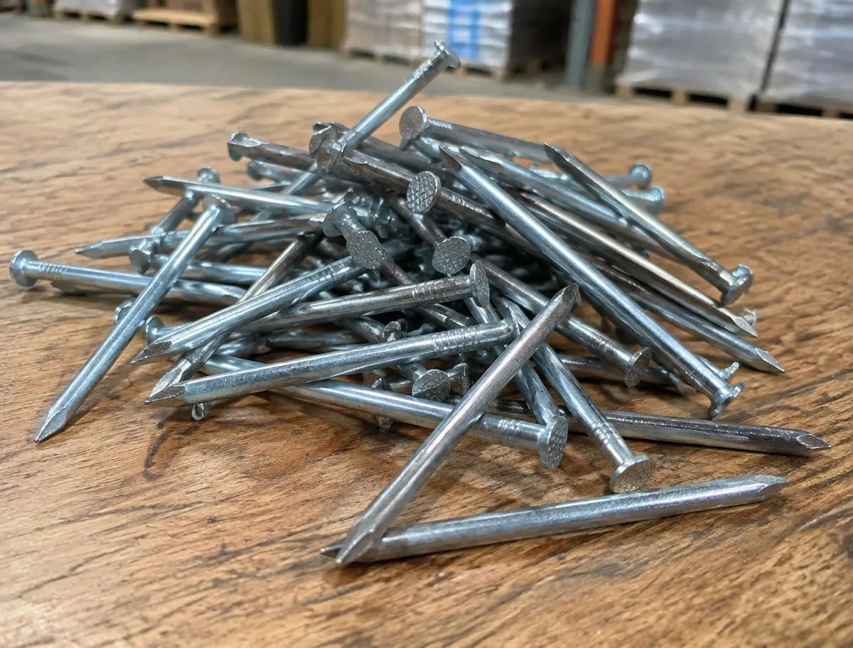 MS Wire Nails (Khili / Keel) — sorted stock in a timber yard